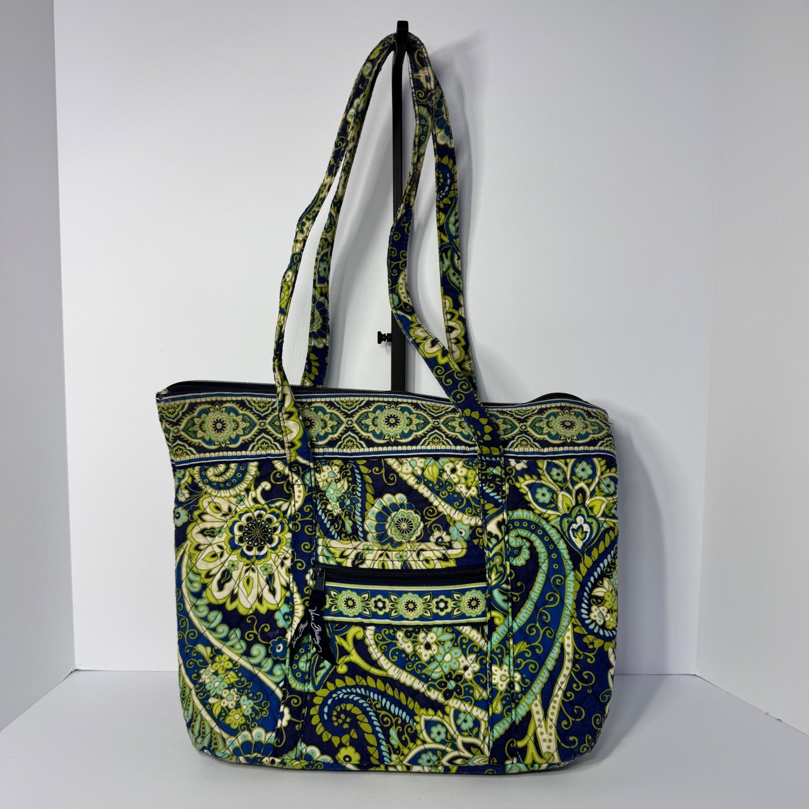 Vera Bradley Rhythm And Blues Green Paisley Quilted Cotton Tote Shoulder Bag